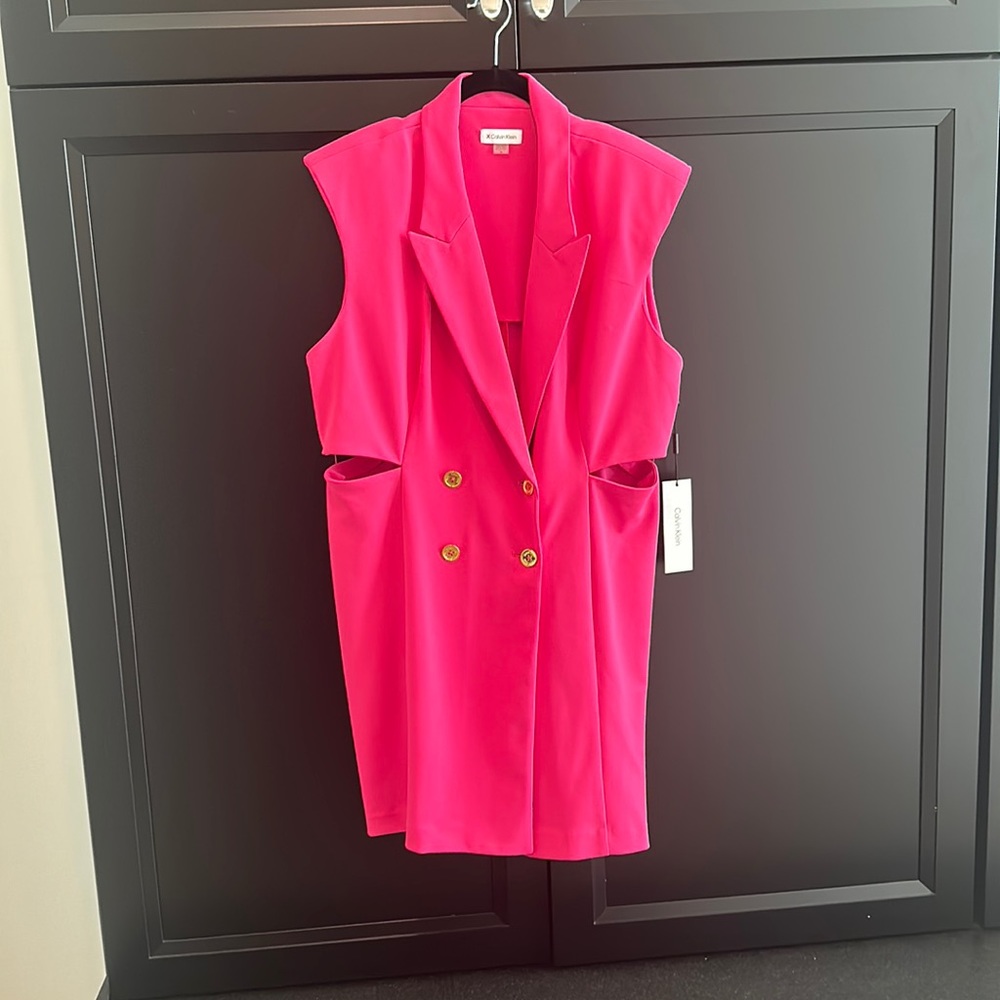 BRAND NEW Calvin Klein Women's X-Fit Collared Cutout Double-Breasted Dress